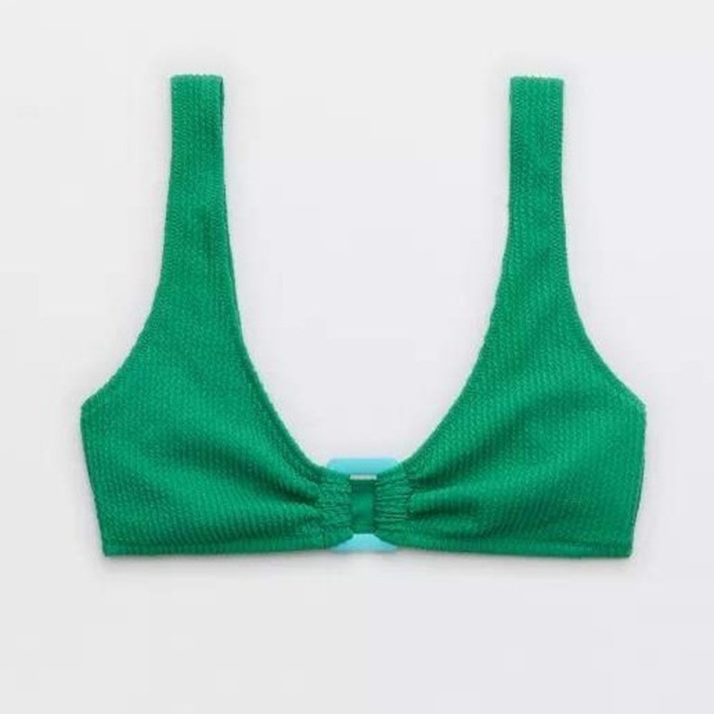 Aerie NEW $39.95 Women's Green XL Crinkle Ring Wide Strap Scoop Bikini Top